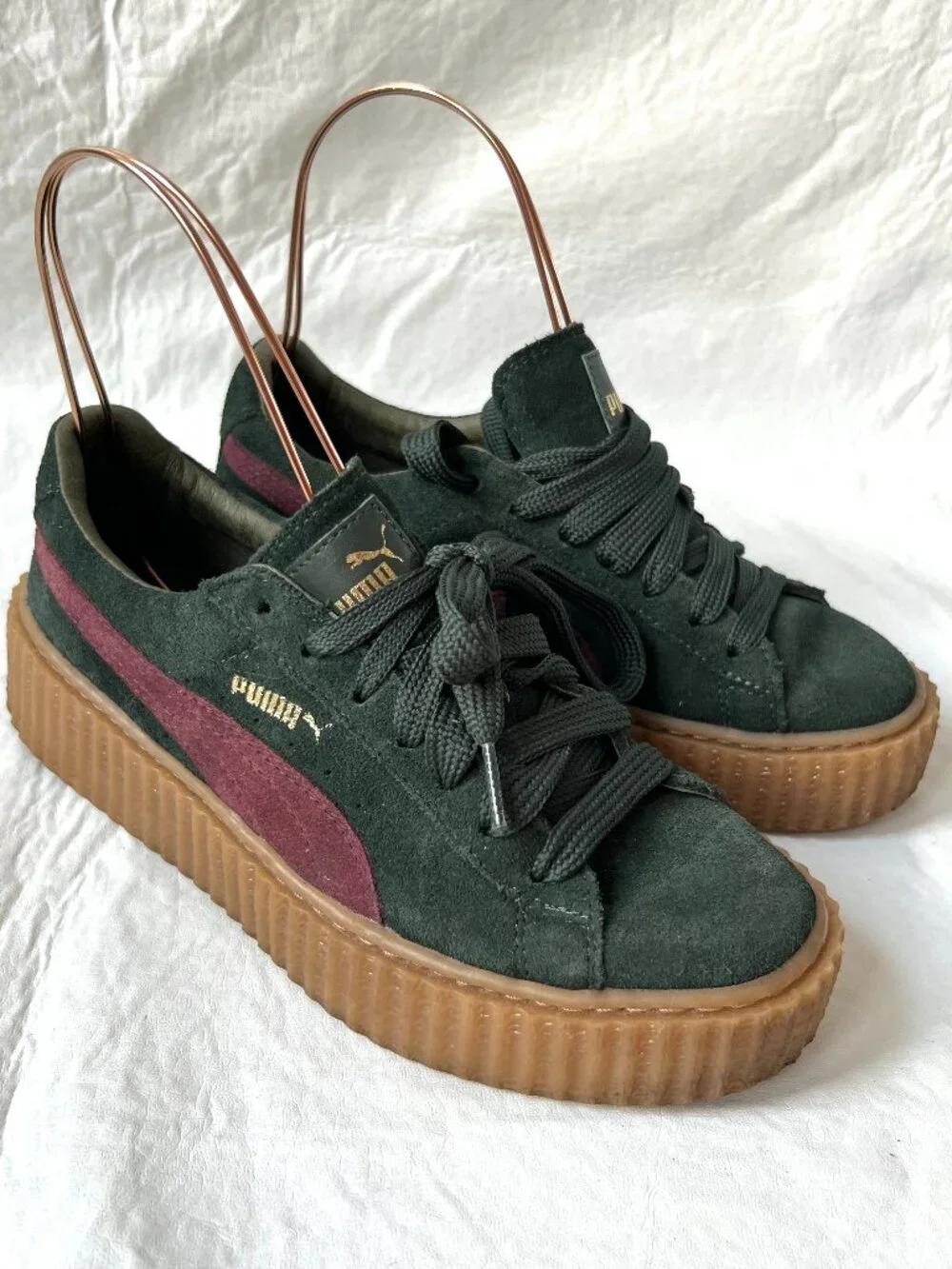 Puma x Fenty Rihanna suede creepers womens 8 dark green suede platform sneaker